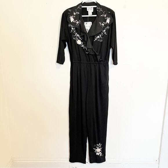 LACY AFTERNOON BY SHELL KEPLER **Vintage** Black Embellished Jumpsuit, L, NWT! - Picture 11 of 11
